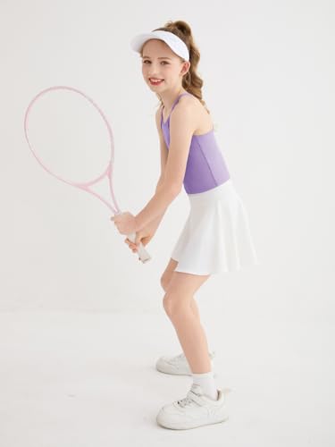 Girls Athletic Crop Top - Ribbed Cross Back Camisole, Purple 7-8 Years