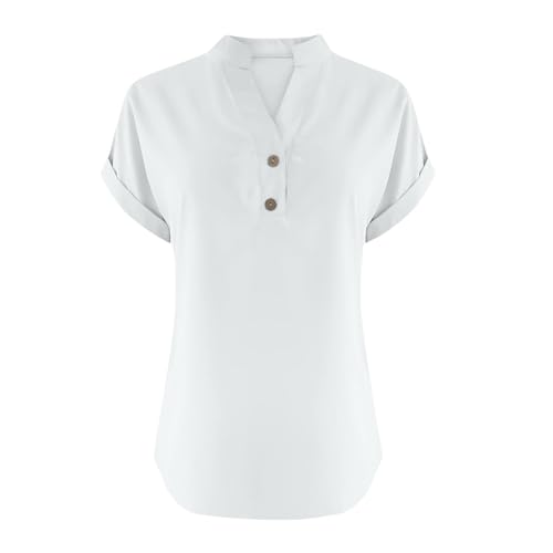 Women's Casual Lightweight V-Neck Linen Shirt - Large / White