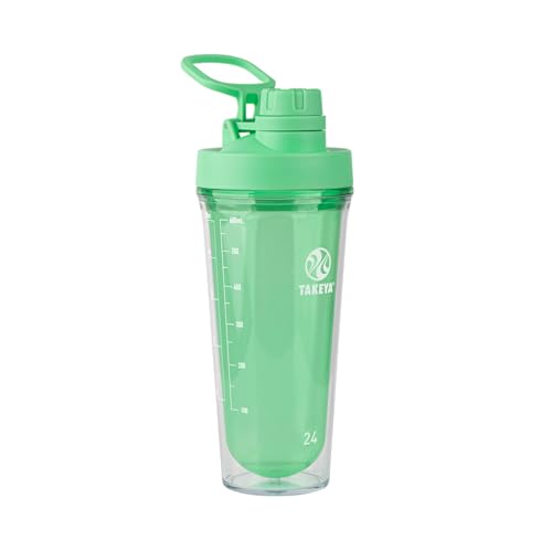 Takeya 24 oz Protein Shaker Bottle - BPA-Free Tritan, Leakproof Spout Lid, Dishwasher Safe, Pistachio Green