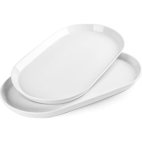16-Inch Oval Ceramic Serving Platter Set - White Food Tray for Turkey, Appetizers & Entertaining