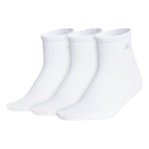 Adidas Women's Scallop Quarter Ankle Socks 3 Pack White/Gray Medium