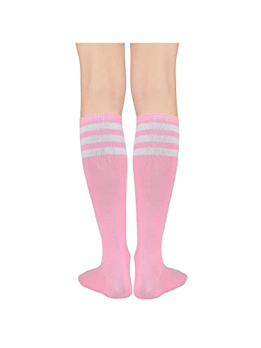 Knee High Striped Socks for Women - One Size Pink & White