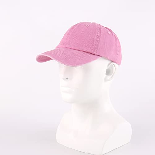 LANGZHEN 100% Cotton Unisex Denim Washed Baseball Cap with Adjustable Metal Buckle – Large/Washed-Pink