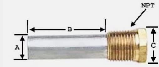 E-1C Zinc Anode with Plug for Boat Engine Corrosion Protection