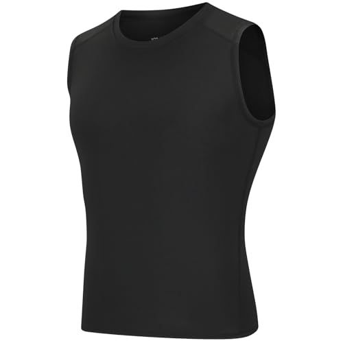 Anawakia 2 Pack Boys Sleeveless Athletic Compression Shirts - Black & White, Medium