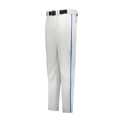Russell Athletic Boys Youth Piped Baseball Pants - Large White/Royal