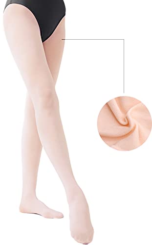 Danswan Kids Ballet Pink Footed Dance Tights 2 Pairs for Girls Ages 4-6