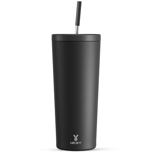 Meoky Night 24 oz Insulated Stainless Steel Tumbler with Lid & Straw, Keeps Cold 24H, Leak-Proof, Fits Car Cup Holder
