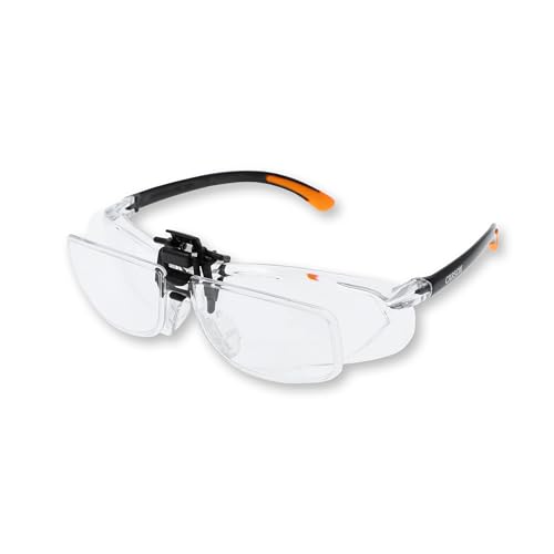 Carson 1.6x Power Magnifying Safety Glasses with Clip-On Flip-Up Lenses, Impact-Resistant Polycarbonate, UV Protection