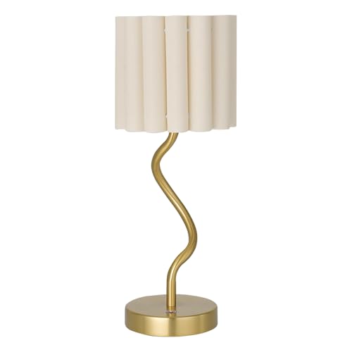 Cordless Scalloped Table lamp, Modern Brass Lamp for Bedside Restaurant Dining Table, 5200-mAh Rechargeable Battery, 3-Level Brightness Dimmable, Build-in Integrated LED 320 Lumen Max