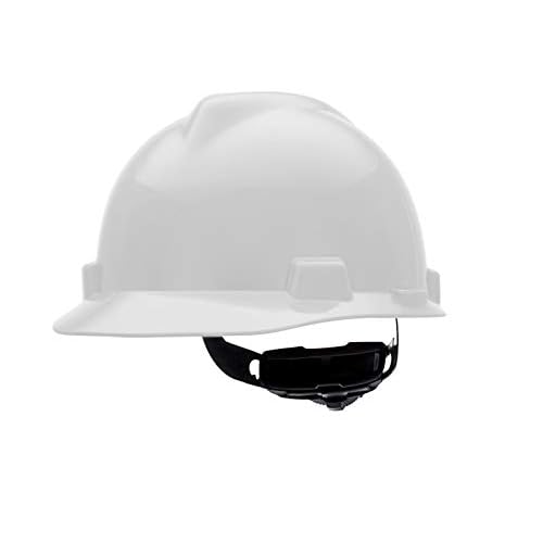 MSA 477482 V-Gard Cap Style Safety Hard Hat With Fas-Trac III Ratchet Suspension | Polyethylene Shell, Superior Impact Protection, Self Adjusting Crown-Straps - Large Size in White