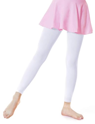 Girl's Footless Tights for Dance & Gymnastics - White, 8-12 Years