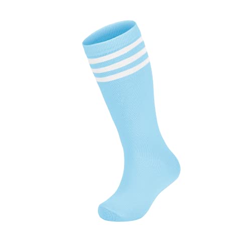 Knee High Toddler Soccer Socks - Athletic Tube Socks Baby Blue/White, 4-6 Years