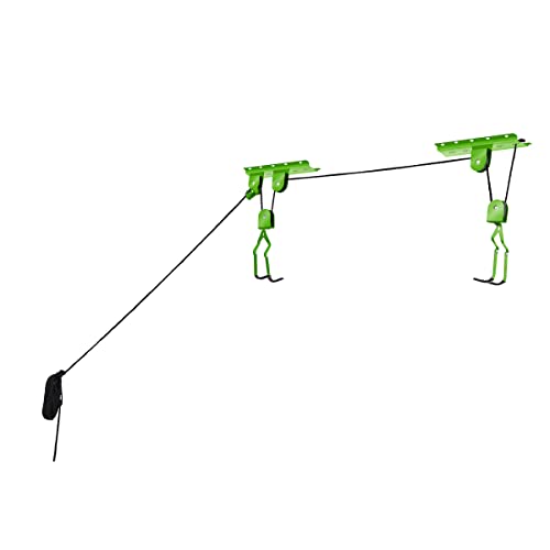 Rad Sportz 2-Pack Bike Hanger Set with Overhead Pulley System, Neon Green