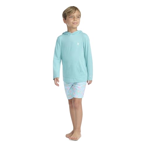 Hurley Boys' Long Sleeve UPF 50+ Rash Guard Swim Shirt - Medium, Harbor Green, Hooded