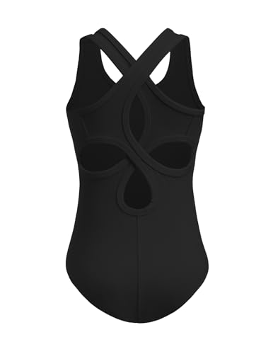 Ballet Leotard for Girls - Sleeveless Tank Bodysuit, 8-9 Years, Black