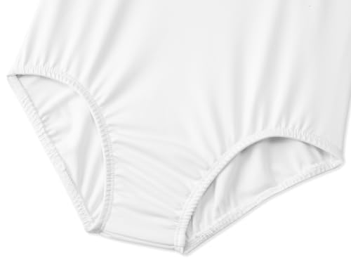 Girls' Gymnastics Leotard Bodysuit - Short Sleeve, White, 8 Years