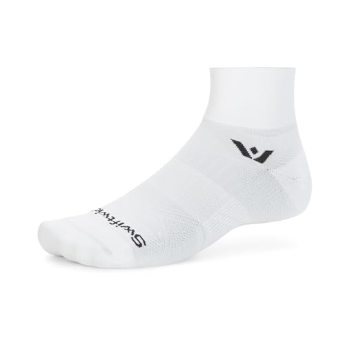 Swiftwick ASPIRE Quarter Crew Socks - Running & Cycling (Medium, White-Circuit) - Men & Women