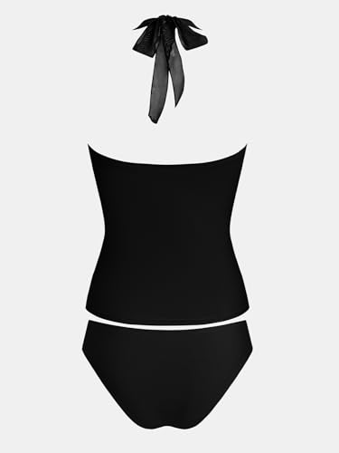 Cupshe Black Halter Mesh Tankini Set for Women - Large