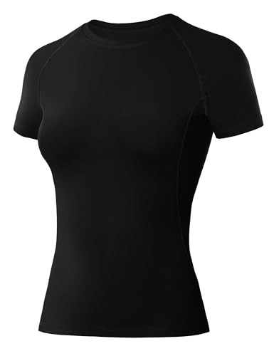 Womens Short Sleeve Compression Shirt - Quick Dry - Medium Black