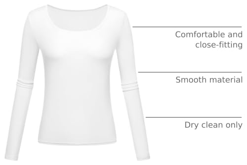 Scoop Neck Long Sleeve Baselayer Shirt for Women - White, X-Large
