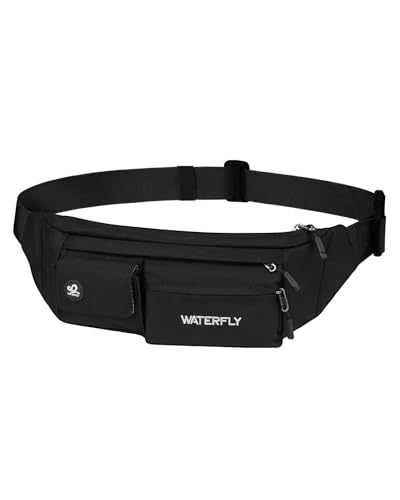 WATERFLY Black Small Crossbody Fanny Pack Slim Waist Bag Chest Pouch