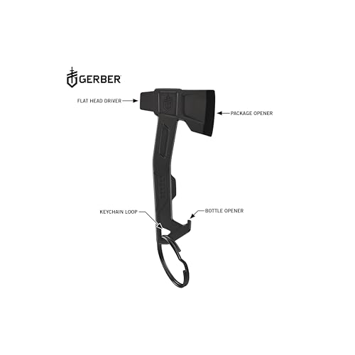 Gerber Black Hatchet Keychain 3-in-1 Multitool with Bottle Opener & Flathead Driver