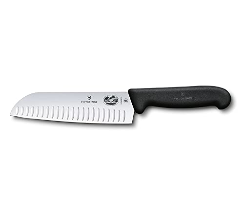 Victorinox 7-Inch Fibrox Santoku Knife with Granton Edge - Black Handle