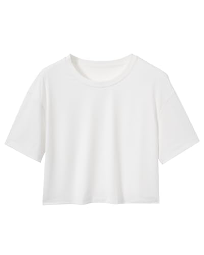 Women's Workout Crop Top - Quick Dry, UPF 50+ Oversized Boxy Tee - White, Small