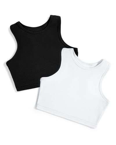 Girls Ribbed Knit Crop Tank Tops - 2 Pack, 5-6 Years, Black/White