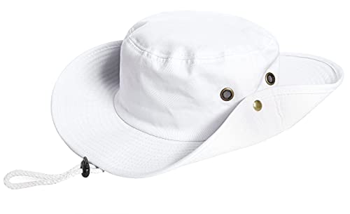 Cotton Sun Hat for Men & Women - Wide Brim Boonie Bucket Hat - Large/X-Large - White