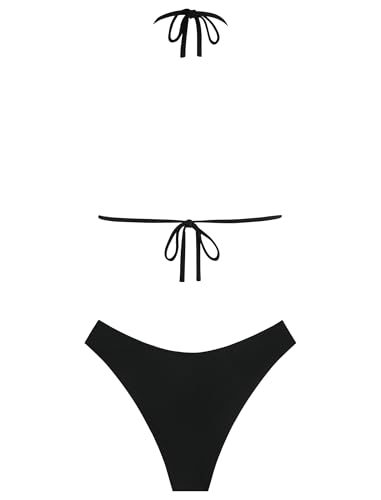 ZAFUL Women's Two Piece Bikini Sets Black Large Halter Cowl Neck Ruching Swimsuit