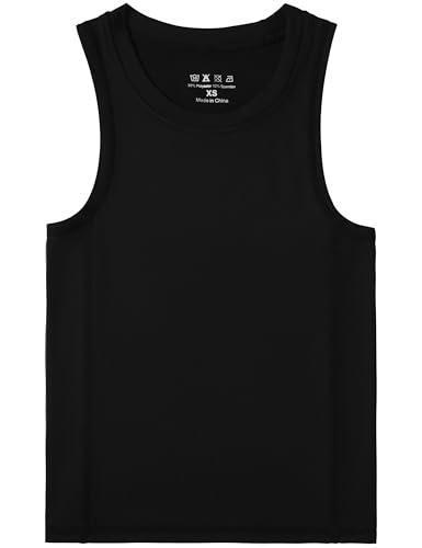 Boys Compression Tank Top - Quick Dry Athletic Base Layer - Black, Medium