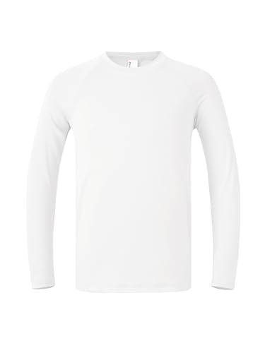 Boys UPF 50+ Long Sleeve Rash Guard Swim Shirt - White, 5-6 Years