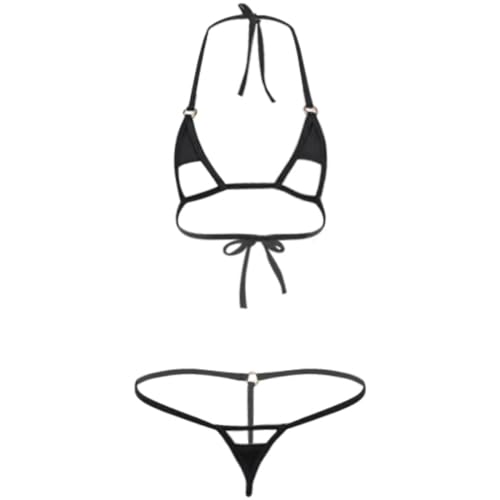 Micro Bikini Set with Cat Paw Embroidery - One Size Black