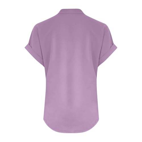 V Neck Linen Shirt for Women - Button Down Blouse, D-Purple, 3X-Large