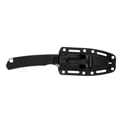 Kershaw Steppe Fixed Blade Knife, Black and Gray Design, 3.55 Inch Steel Drop Point Blade, Full Tang Design, EDC, Nylon Sheath and Belt Clip, Everyday Carry Knife for Men and Women