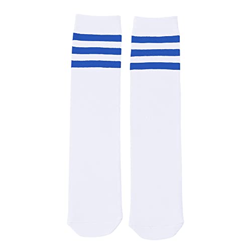 Kids Soccer Socks - Knee High Tube Socks for 3-6 Years - White Blue Stripes
