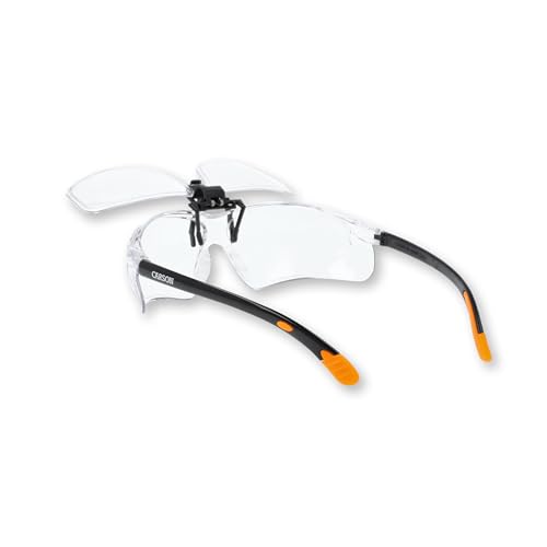 Carson 1.6x Power Magnifying Safety Glasses with Clip-On Flip-Up Lenses, Impact-Resistant Polycarbonate, UV Protection