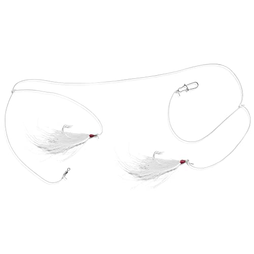 Fluke Flounder Rig with Bucktail Teaser Hook – 5/0 Size, 1 Pack - White