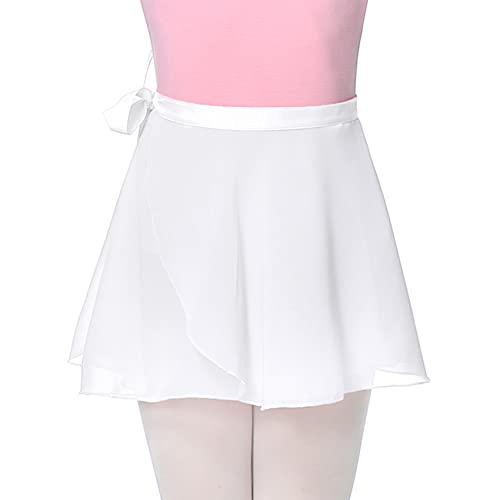 Girls Ballet Wrap Skirt - Pull-on Dance Skirt for Toddlers - White, X-Large