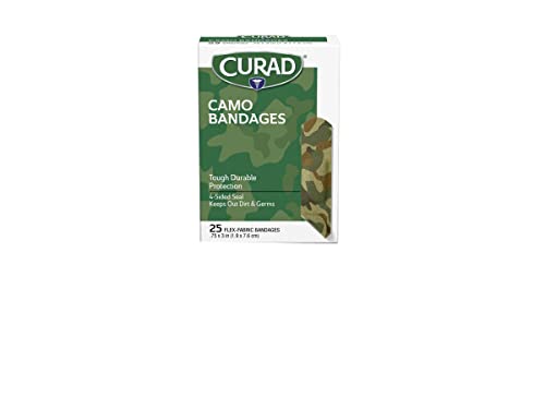 Curad Green Camo Adhesive Bandages, 0.75 x 3 in, 25 Count
