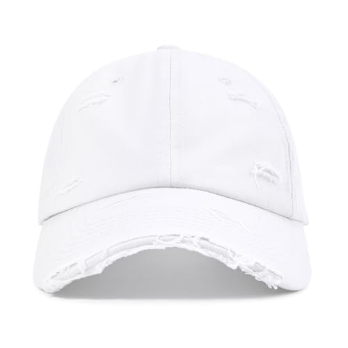 Unisex Distressed Cotton Dad Hat - One Size White