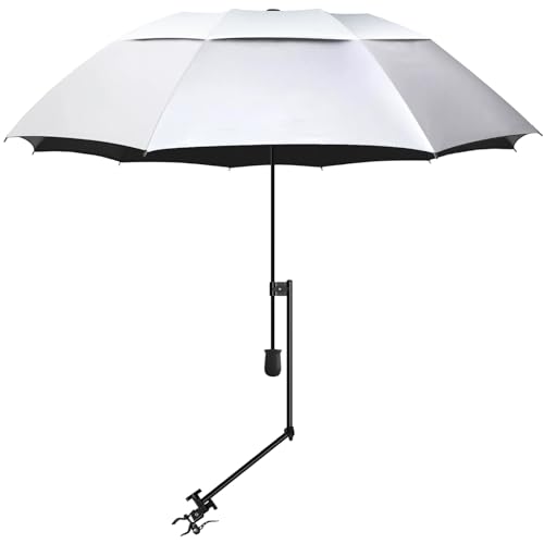 XLINGZA Double Layer XXL UPF 50+ Beach Umbrella w/ Adjustable Clamp Titanium Silver