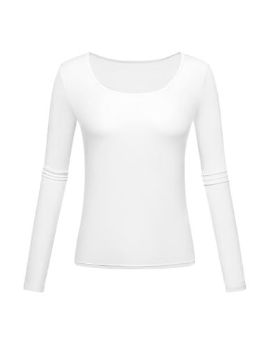 Scoop Neck Long Sleeve Baselayer Shirt for Women - White, X-Large