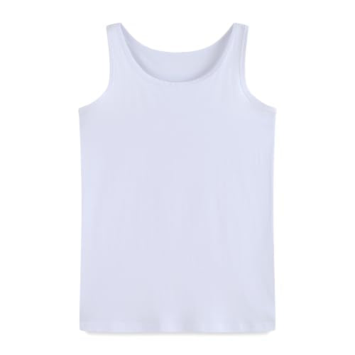 Kids' Sleeveless Cotton Tank Top - Racerback Cami, 9-10 Years White