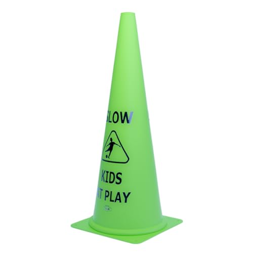 Vibrant Green 'Kids at Play' Safety Cone - 2ct, 19in Tall Durable & Fun Child Safety Solution for Driveways, Streets, Schools, and Parks