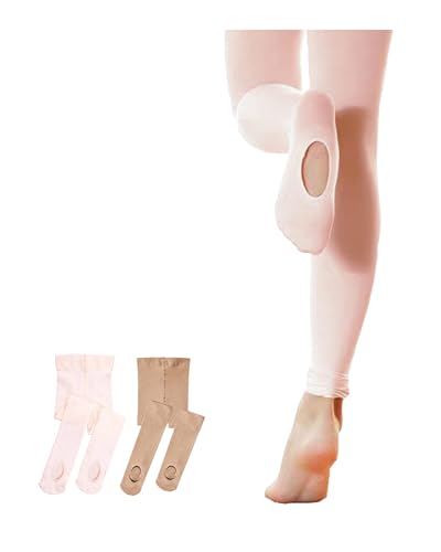 Stelle Girls' Convertible Ballet Tights for Toddler & Kid Dance, Pink & Tan, 9-14 Years