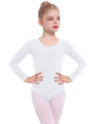 Zaclotre Girls Long Sleeve Ballet Leotard for Dance & Gymnastics - White, 10-11 Years