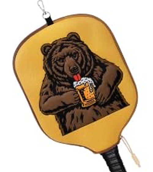Big Crazy Pickleball Paddle Cover - Leather Case With Hangable Hook, Zipper for Paddle Protection - Bear Design - Gift for Players